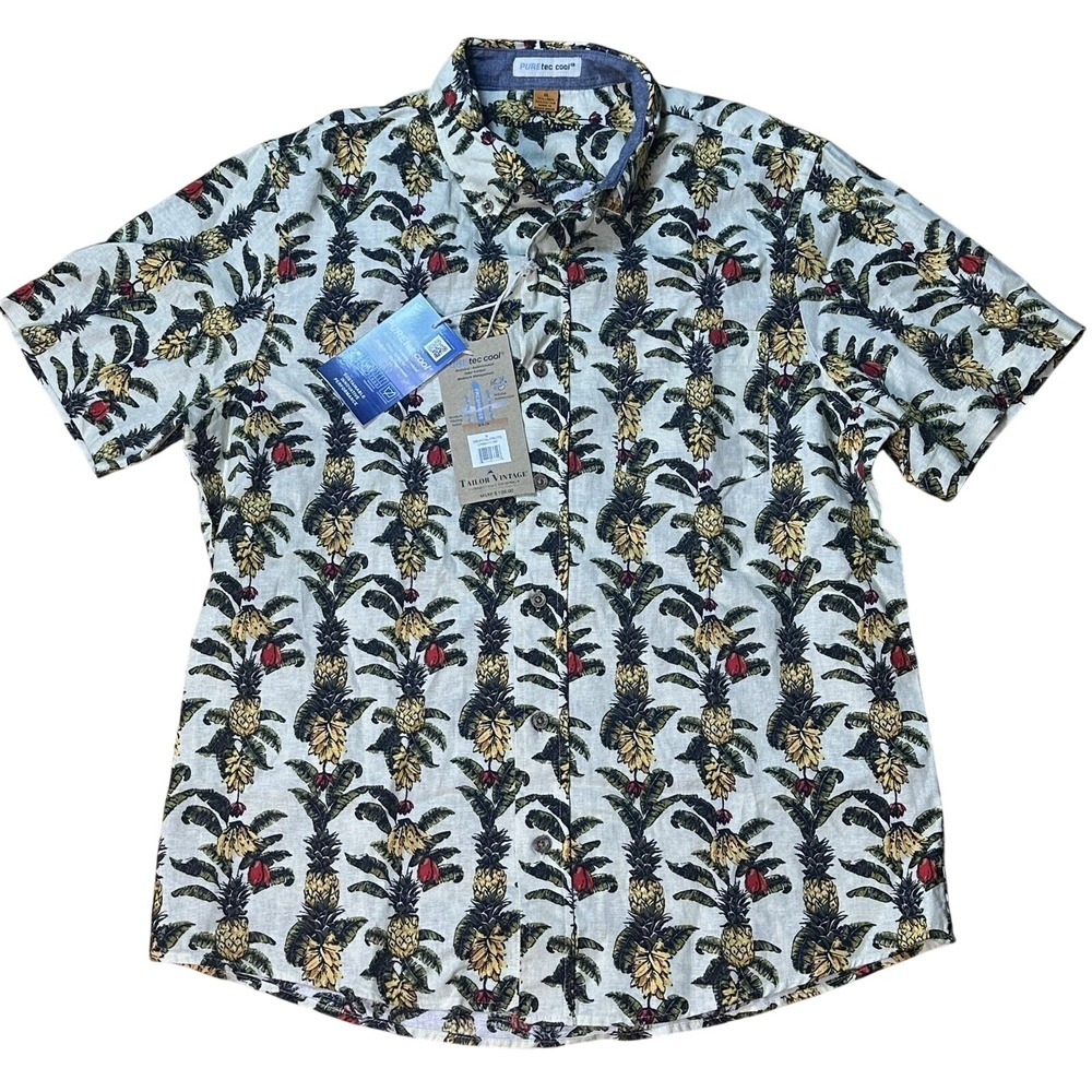 Tailor Vintage PureTec Cool Shirt Mens‎ Medium Linen Blend Beach Fun NEW $105